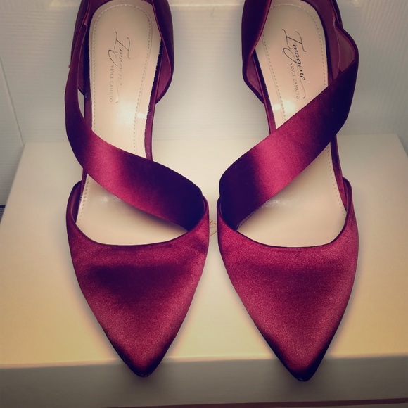burgundy satin pumps